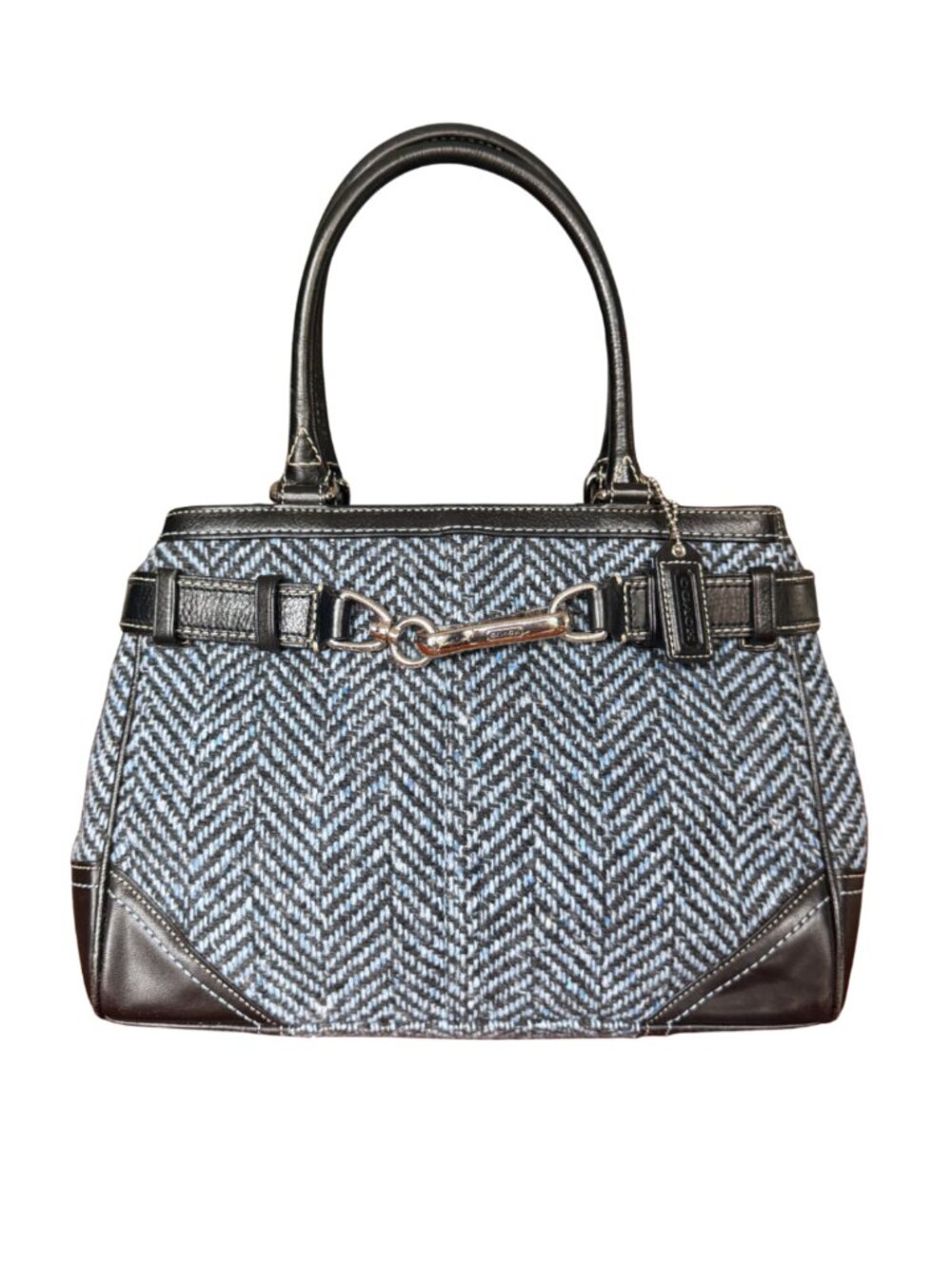 VTG Coach Hamptons Herringbone Tweed Carryall Satchel – Blue/Black Y2K